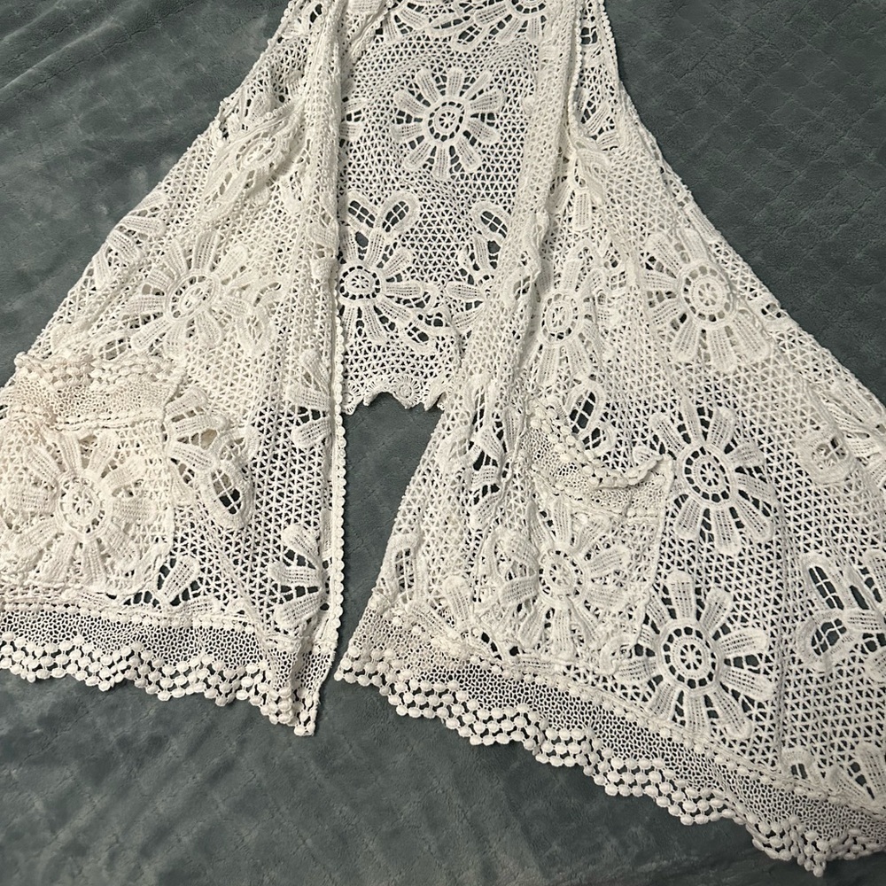 Johnny Was Small Crochet Lace Floral Boho Vest Ivory White Jacket Sleeveless Top - Picture 2 of 6